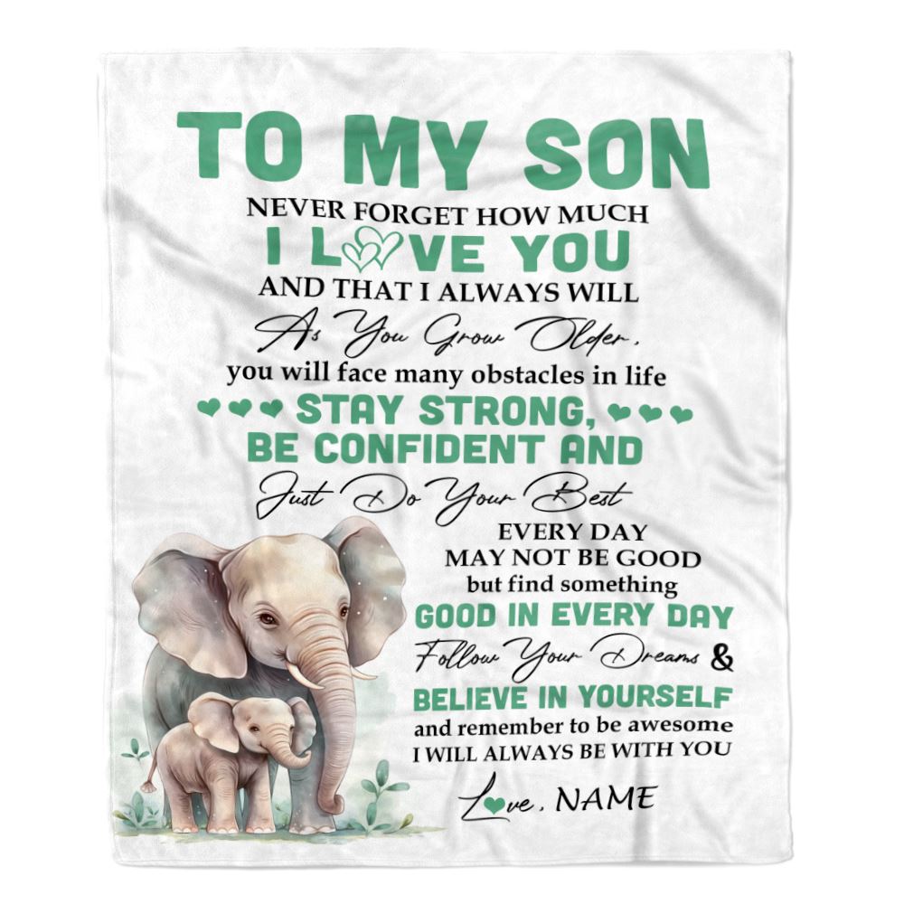 Personalized To My Son I Love You Forever Blanket From Mom Dad Mother Father Elephant Son Birthday Gifts Graduation Christmas Customized Fleece Throw Blanket | teecentury