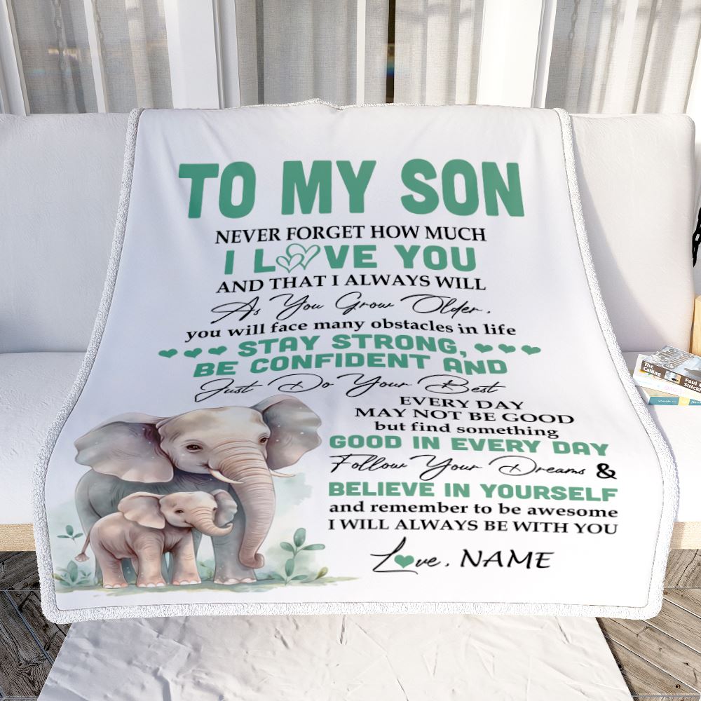 Personalized To My Son I Love You Forever Blanket From Mom Dad Mother Father Elephant Son Birthday Gifts Graduation Christmas Customized Fleece Throw Blanket | teecentury