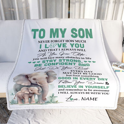 Personalized To My Son I Love You Forever Blanket From Mom Dad Mother Father Elephant Son Birthday Gifts Graduation Christmas Customized Fleece Throw Blanket | teecentury