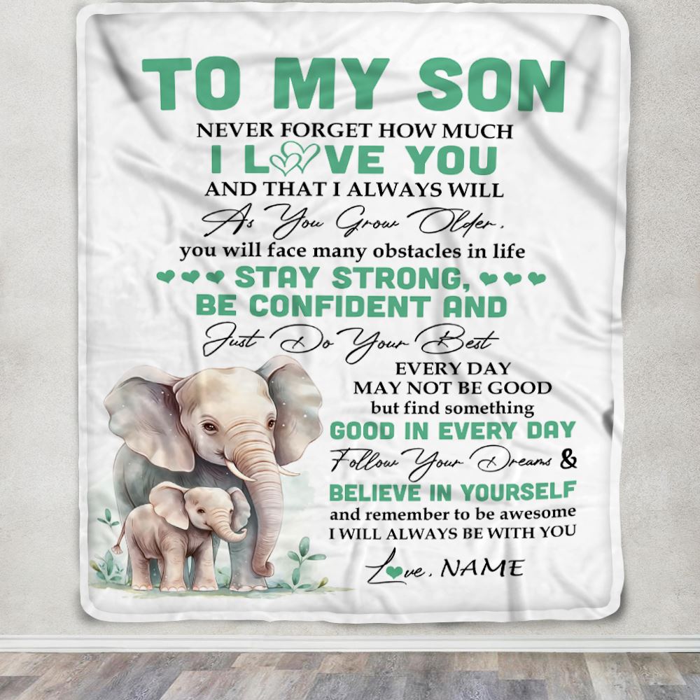 Personalized To My Son I Love You Forever Blanket From Mom Dad Mother Father Elephant Son Birthday Gifts Graduation Christmas Customized Fleece Throw Blanket | teecentury
