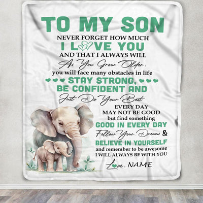 Personalized To My Son I Love You Forever Blanket From Mom Dad Mother Father Elephant Son Birthday Gifts Graduation Christmas Customized Fleece Throw Blanket | teecentury
