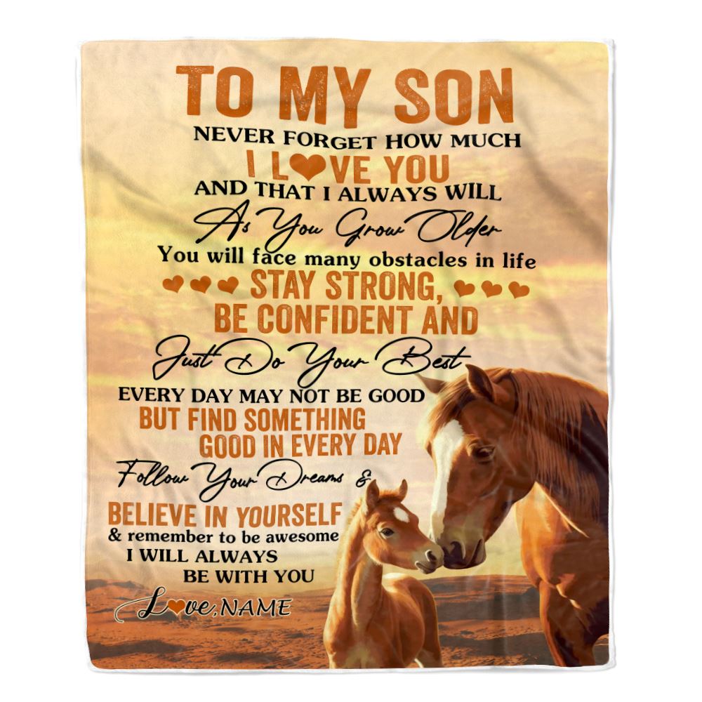 Personalized To My Son I Love You Forever Blanket From Mom Dad Mother Father Horse Son Birthday Gifts Graduation Christmas Customized Bed Fleece Throw Blanket | teecentury