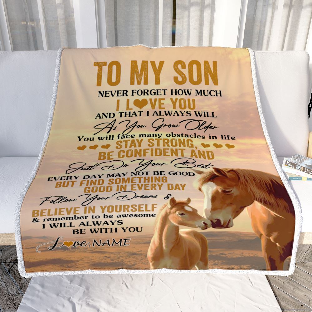 Personalized To My Son I Love You Forever Blanket From Mom Dad Mother Father Horse Son Birthday Gifts Graduation Christmas Customized Bed Fleece Throw Blanket | teecentury