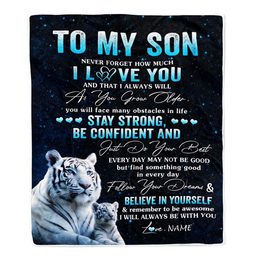 Personalized To My Son I Love You Forever Blanket From Mom Dad Mother White Tiger Son Birthday Gifts Graduation Christmas Customized Bed Fleece Throw Blanket | teecentury
