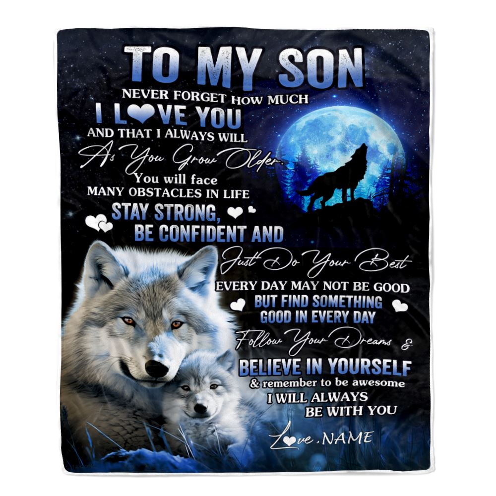 Personalized To My Son I Love You Forever Blanket From Mom Dad Mother Wolf Son Birthday Gifts Graduation Christmas Customized Bed Fleece Throw Blanket | teecentury