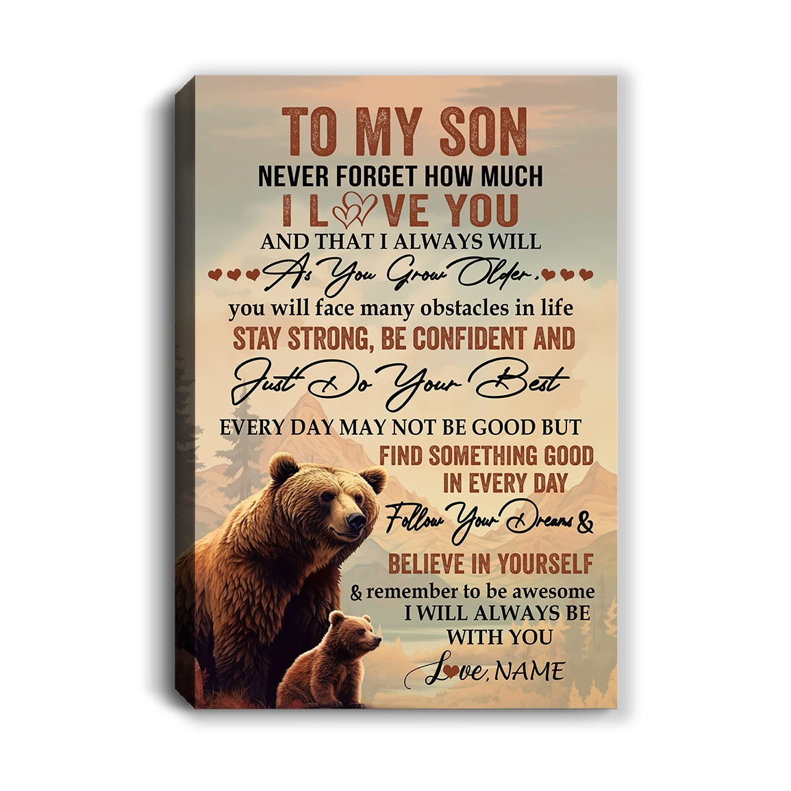 Personalized To My Son I Love You Forever Canvas From Mom Dad Mother Father Bear Son Birthday Gifts Graduation Christmas Custom Wall Art Print Framed Canvas | teecentury
