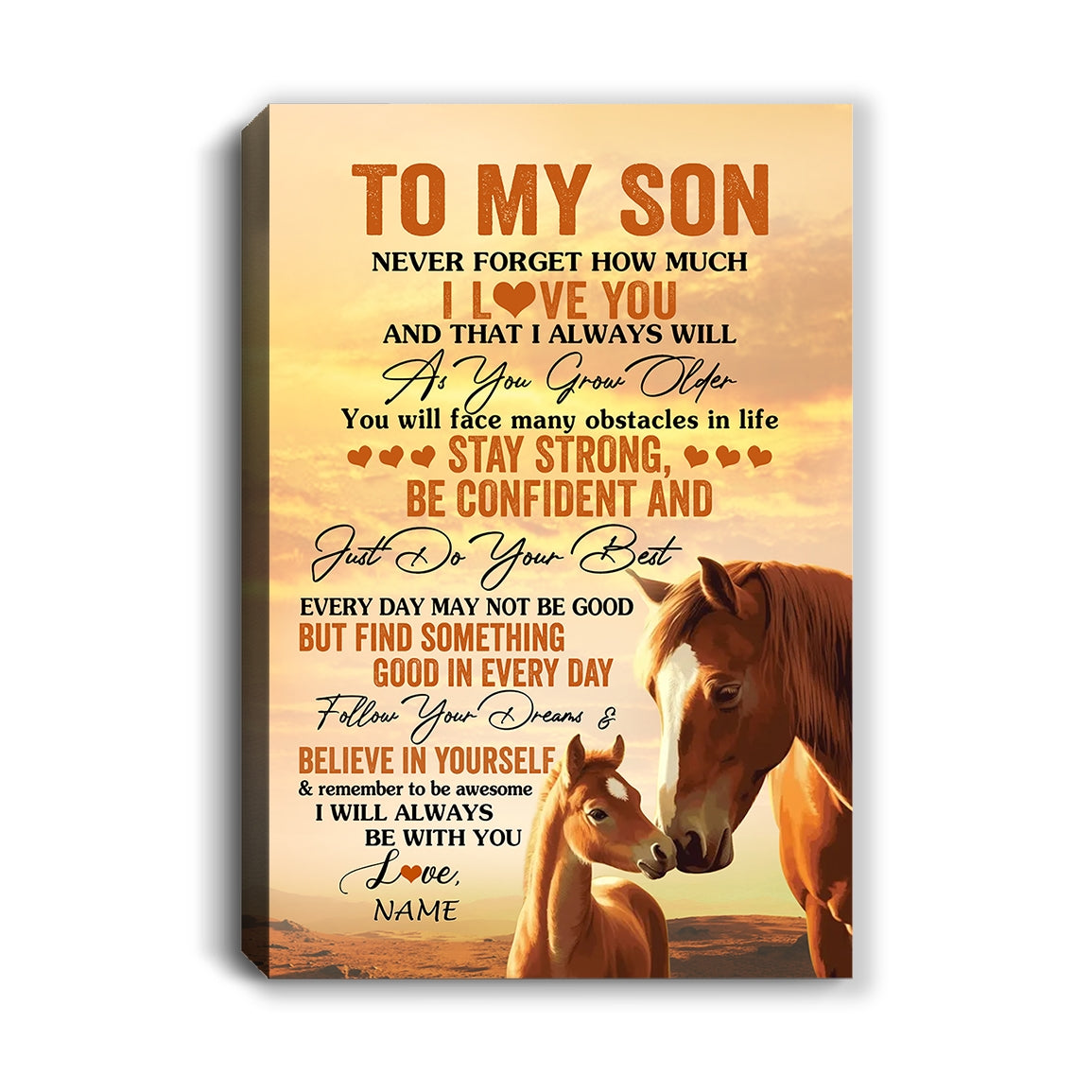 Personalized To My Son I Love You Forever Canvas From Mom Dad Mother Father Horse Son Birthday Gifts Graduation Christmas Custom Wall Art Print Framed Canvas | teecentury