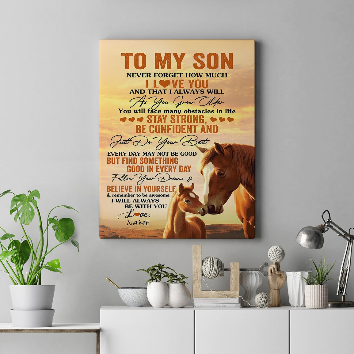 Personalized To My Son I Love You Forever Canvas From Mom Dad Mother Father Horse Son Birthday Gifts Graduation Christmas Custom Wall Art Print Framed Canvas | teecentury