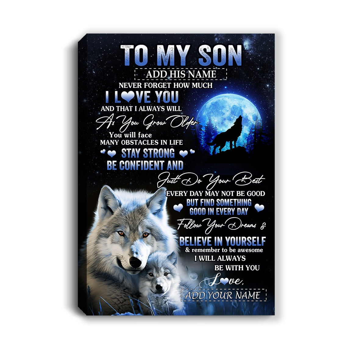 Personalized To My Son I Love You Forever Canvas From Mom Dad Mother Father Wolf Son Birthday Gifts Graduation Christmas Custom Wall Art Print Framed Canvas | teecentury