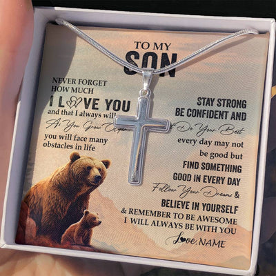 Stainless Cross Necklace Stainless Steel | 2 | Personalized To My Son I Love You Forever Necklace From Mom Dad Mother Father Bear Son Birthday Gifts Graduation Christmas Customized Gift Box Message Card | teecentury