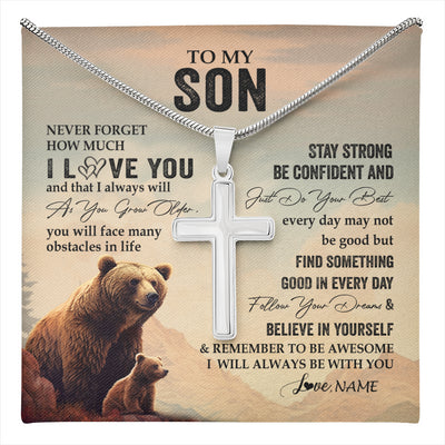 Stainless Cross Necklace Stainless Steel | 1 | Personalized To My Son I Love You Forever Necklace From Mom Dad Mother Father Bear Son Birthday Gifts Graduation Christmas Customized Gift Box Message Card | teecentury