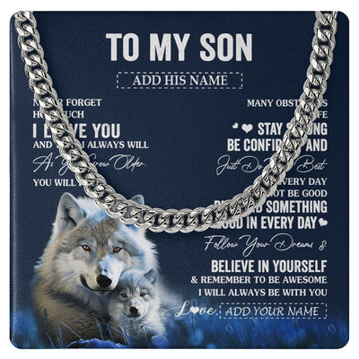 Cuban Link Chain Necklace Stainless Steel | 1 | Personalized To My Son I Love You Forever Necklace From Mom Dad Mother Father Wolf Son Birthday Gifts Graduation Christmas Customized Gift Box Message Card | teecentury.myshopify