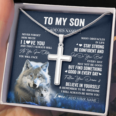 Stainless Cross Necklace Stainless Steel | 2 | Personalized To My Son I Love You Forever Necklace From Mom Dad Mother Father Wolf Son Birthday Gifts Graduation Christmas Customized Gift Box Message Card | teecentury.myshopify