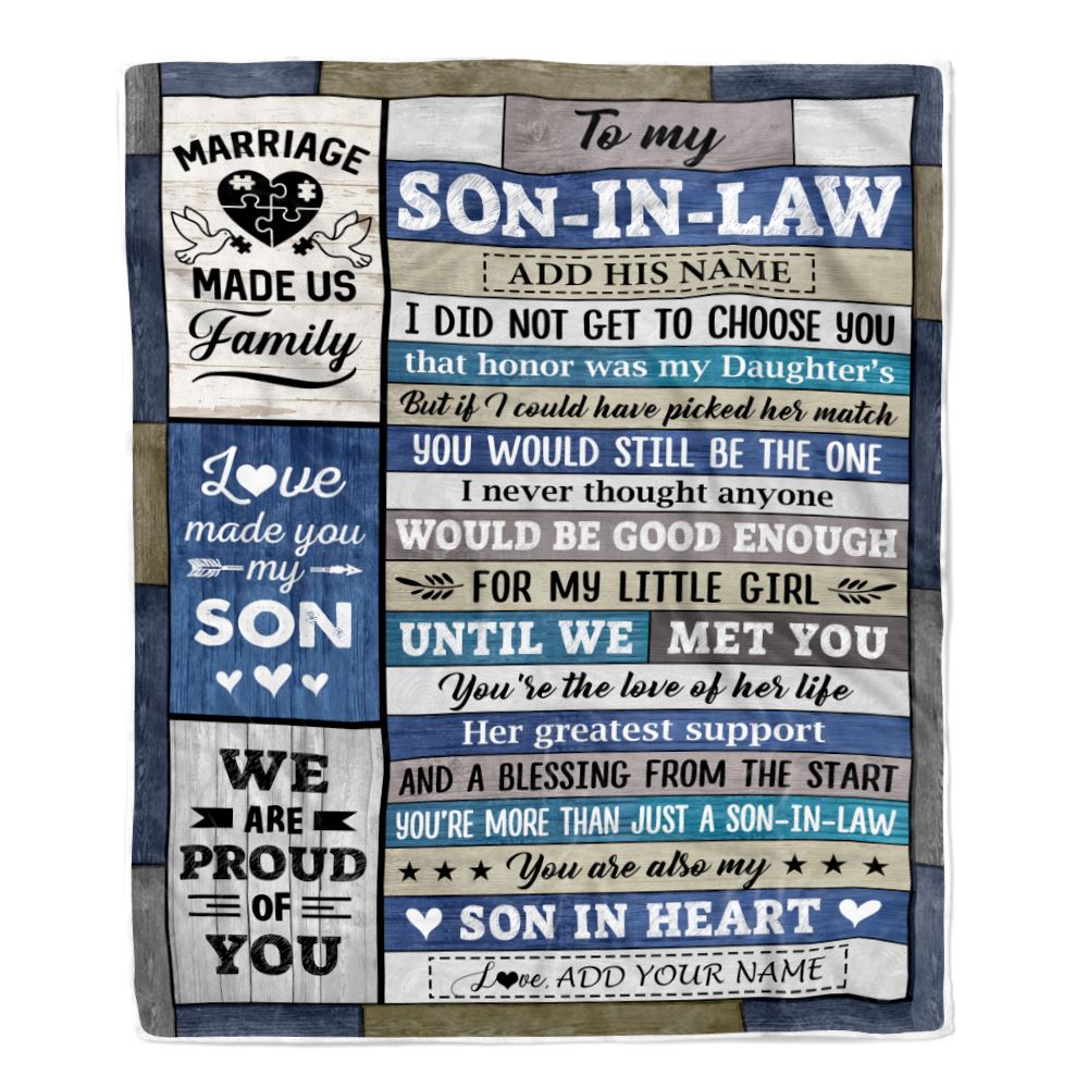 Personalized To My Son In Law Gifts Blanket From Mother In Law Wood Son In Heart Birthday Gifts Ideas Fathers Day Christmas Customized Fleece Throw Blanket | teecentury