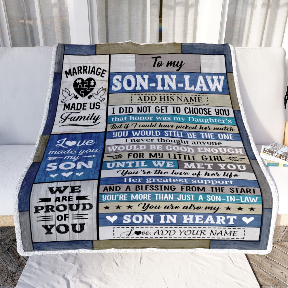 Personalized To My Son In Law Gifts Blanket From Mother In Law Wood Son In Heart Birthday Gifts Ideas Fathers Day Christmas Customized Fleece Throw Blanket | teecentury