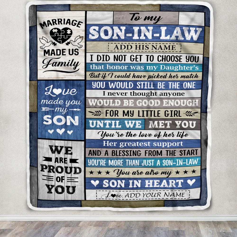 Personalized To My Son In Law Gifts Blanket From Mother In Law Wood Son In Heart Birthday Gifts Ideas Fathers Day Christmas Customized Fleece Throw Blanket | teecentury
