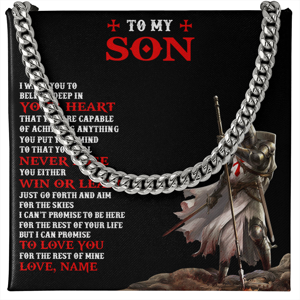 Cuban Link Chain Necklace Stainless Steel | 1 | Personalized To My Son Knight Templar Necklace From  Dad Mom You Will Never Lose Son Birthday Gifts Graduation Christmas Customized Gift Box Message Card | teecentury