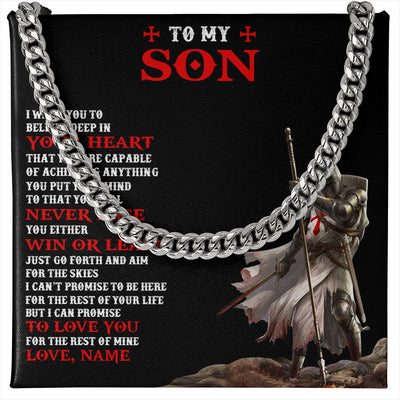 Cuban Link Chain Necklace Stainless Steel | 1 | Personalized To My Son Knight Templar Necklace From  Dad Mom You Will Never Lose Son Birthday Gifts Graduation Christmas Customized Gift Box Message Card | teecentury