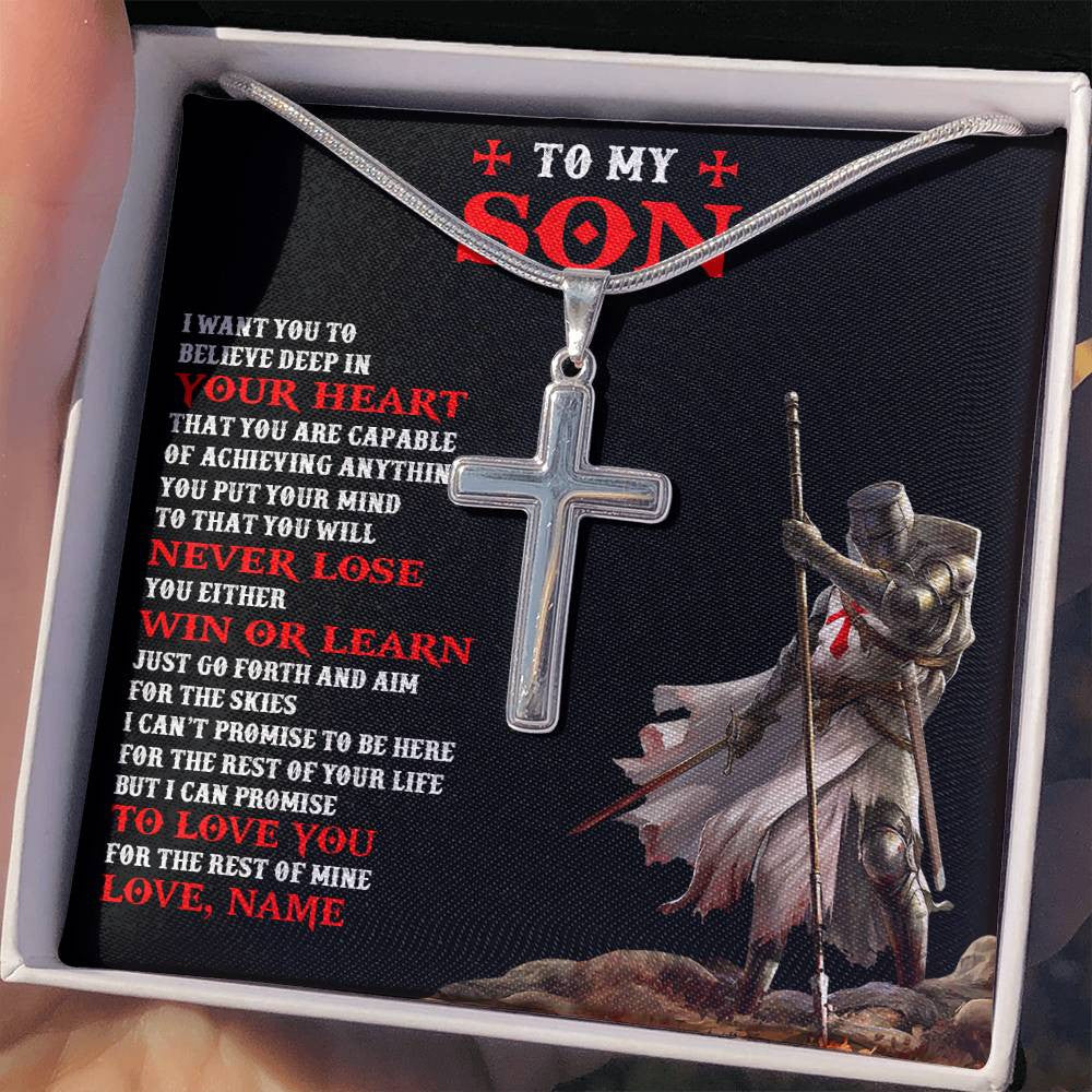 Stainless Cross Necklace Stainless Steel | 2 | Personalized To My Son Knight Templar Necklace From  Dad Mom You Will Never Lose Son Birthday Gifts Graduation Christmas Customized Gift Box Message Card | teecentury