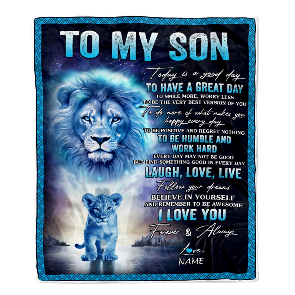 Personalized To My Son Lion Blanket From Dad Father Every Day Laugh Love Live Son Birthday Graduation Christmas Customized Fleece Throw Blanket | teecentury