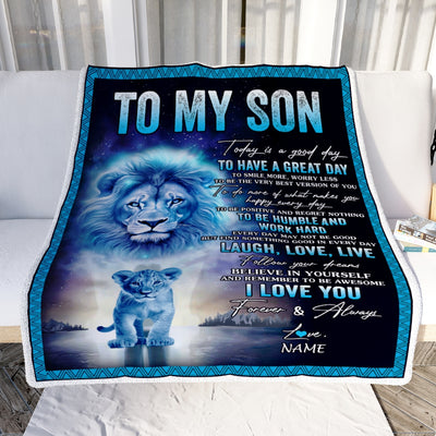 Personalized To My Son Lion Blanket From Dad Father Every Day Laugh Love Live Son Birthday Graduation Christmas Customized Fleece Throw Blanket | teecentury