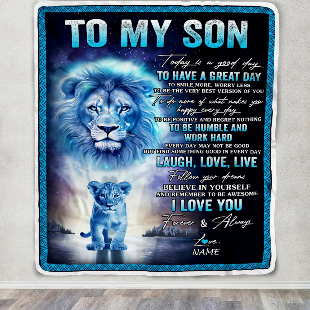 Personalized To My Son Lion Blanket From Dad Father Every Day Laugh Love Live Son Birthday Graduation Christmas Customized Fleece Throw Blanket | teecentury