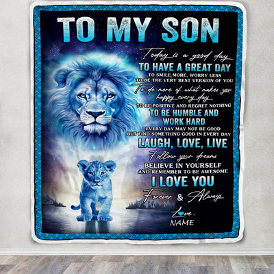 Personalized To My Son Lion Blanket From Dad Father Every Day Laugh Love Live Son Birthday Graduation Christmas Customized Fleece Throw Blanket | teecentury