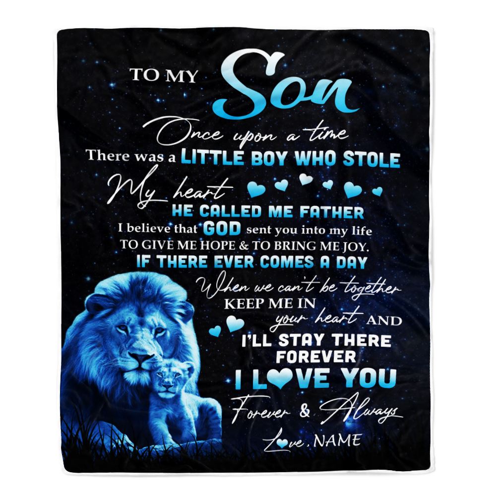 Personalized To My Son Lion Blanket From Dad Father I'll Stay There Forever Son Birthday Graduation Christmas Customized Bed Quilt Fleece Throw Blanket | teecentury