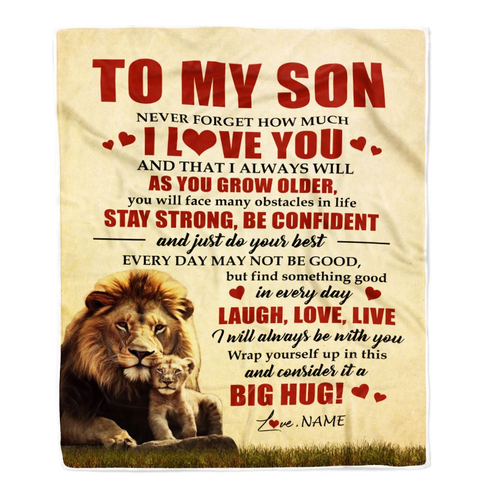 Personalized To My Son Lion Blanket From Dad Father Never Forget How Much I Love You Son Birthday Graduation Christmas Customized Bed Fleece Blanket | teecentury