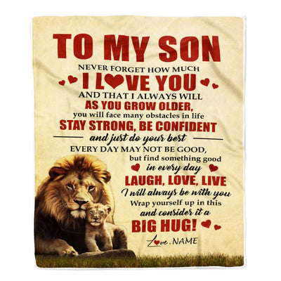 Personalized To My Son Lion Blanket From Dad Father Never Forget How Much I Love You Son Birthday Graduation Christmas Customized Bed Fleece Blanket | teecentury