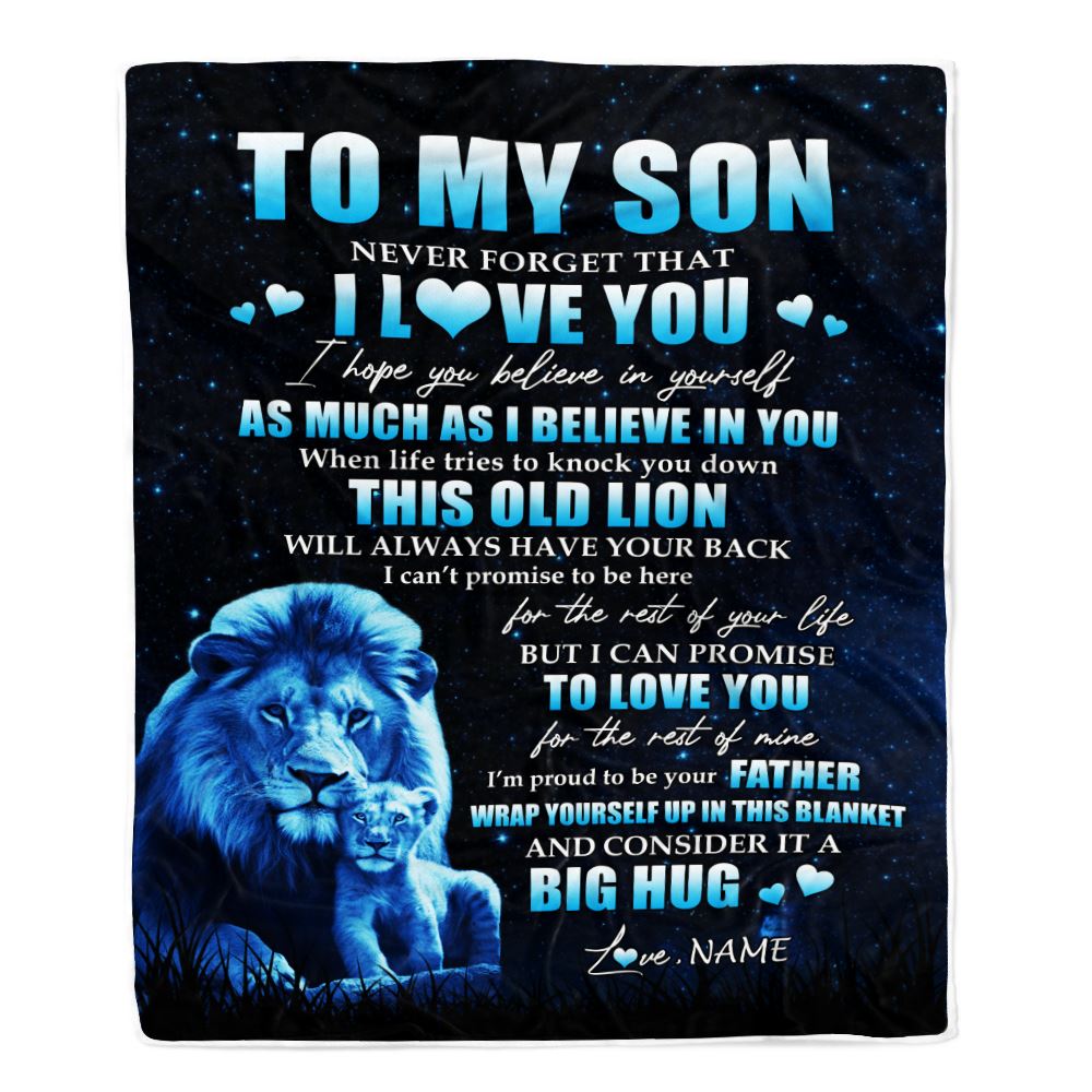 Personalized To My Son Lion Blanket From Dad Father Never Forget I Love You Son Birthday Graduation Christmas Customized Fleece Throw Blanket | teecentury