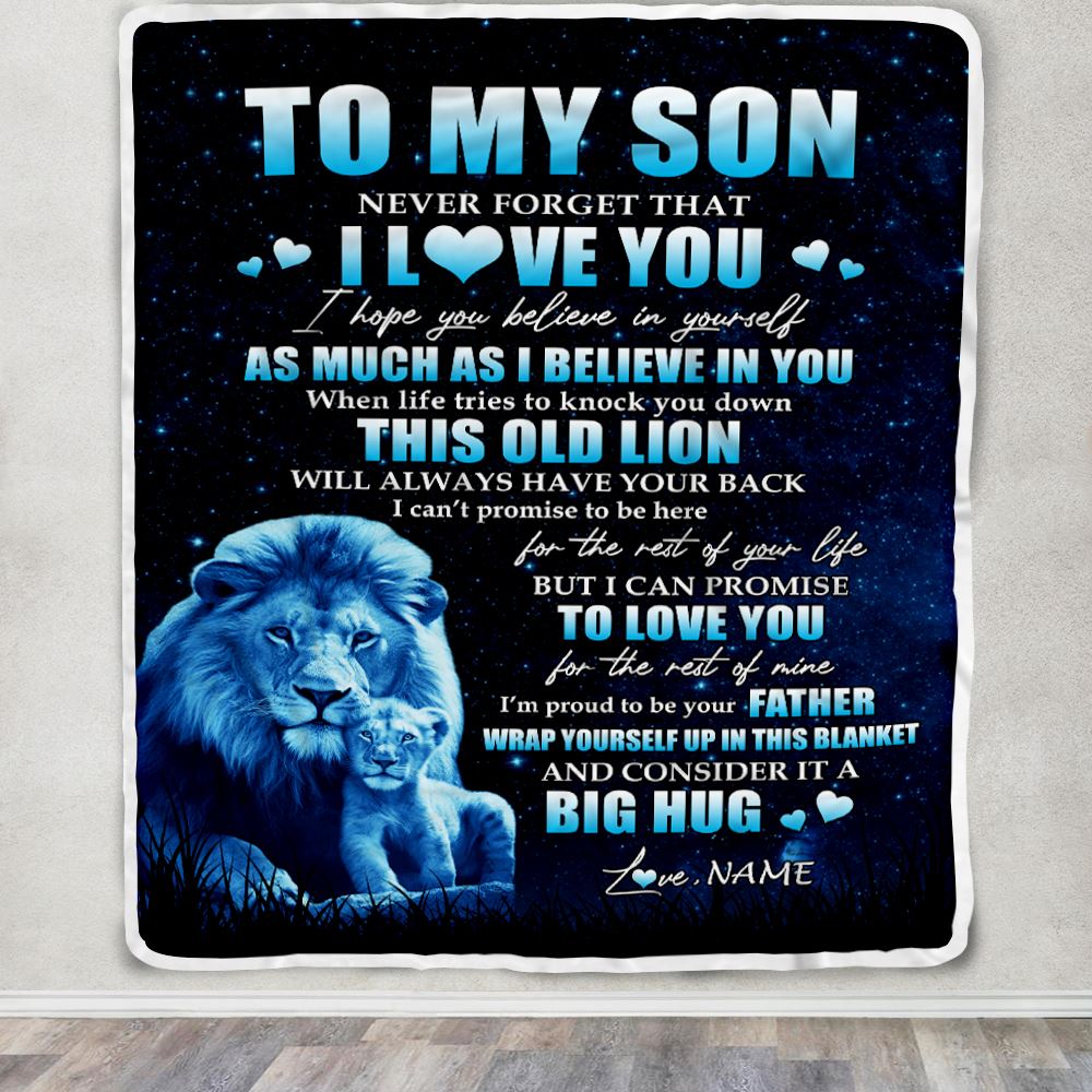 Personalized To My Son Lion Blanket From Dad Father Never Forget I Love You Son Birthday Graduation Christmas Customized Fleece Throw Blanket | teecentury