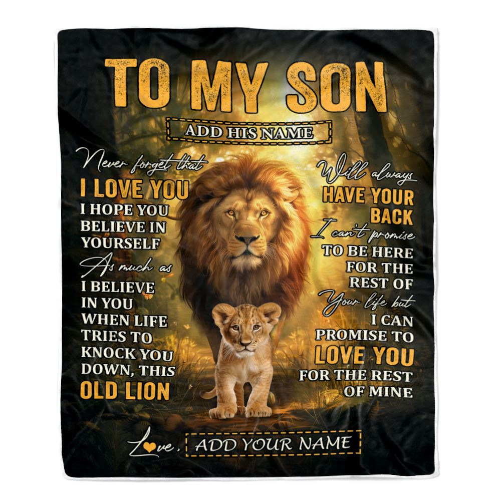 Personalized To My Son Lion Blanket From Dad Father Never Forget That I Love You Son Birthday Gifts Graduation Christmas Customized Fleece Throw Blanket | teecentury