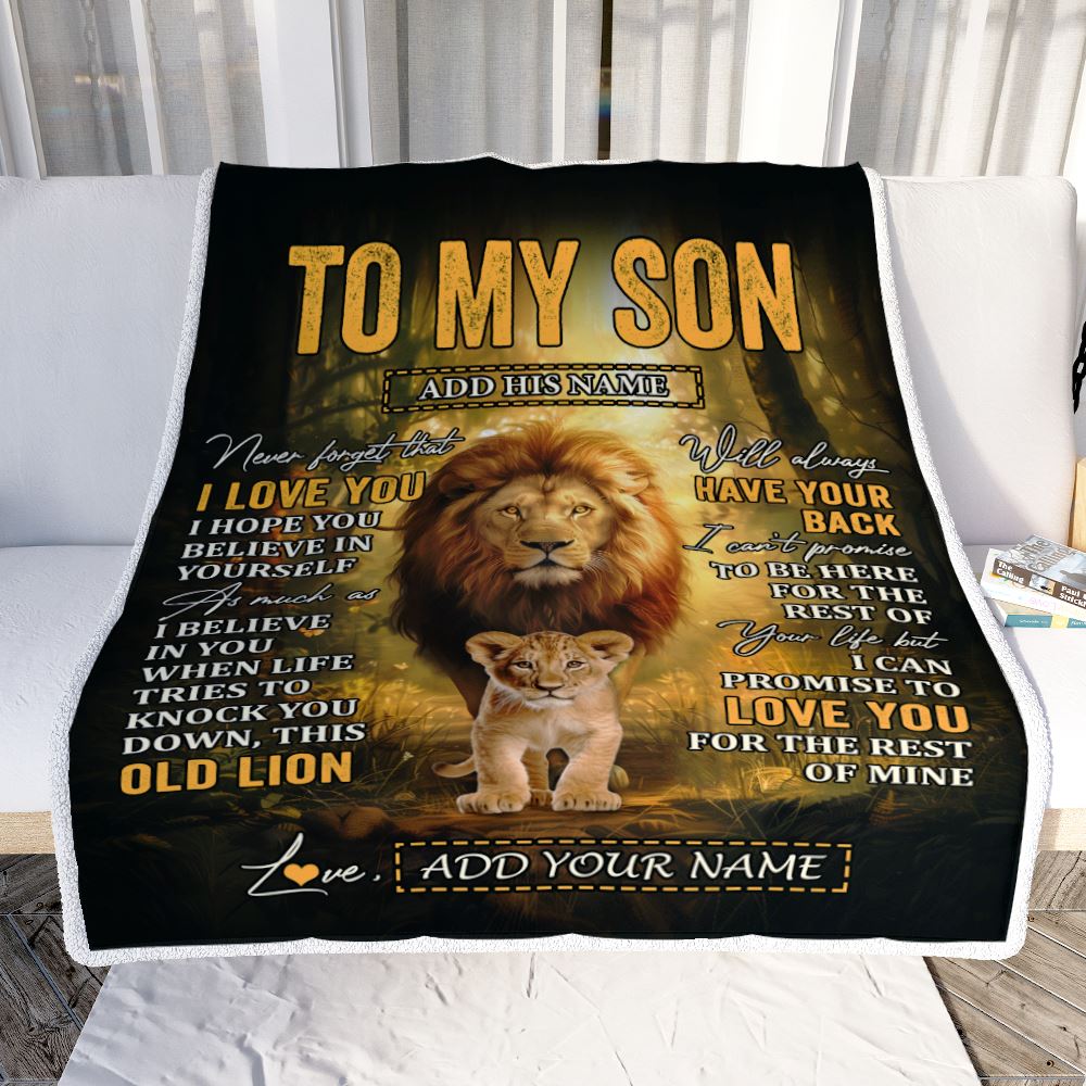 Personalized To My Son Lion Blanket From Dad Father Never Forget That I Love You Son Birthday Gifts Graduation Christmas Customized Fleece Throw Blanket | teecentury