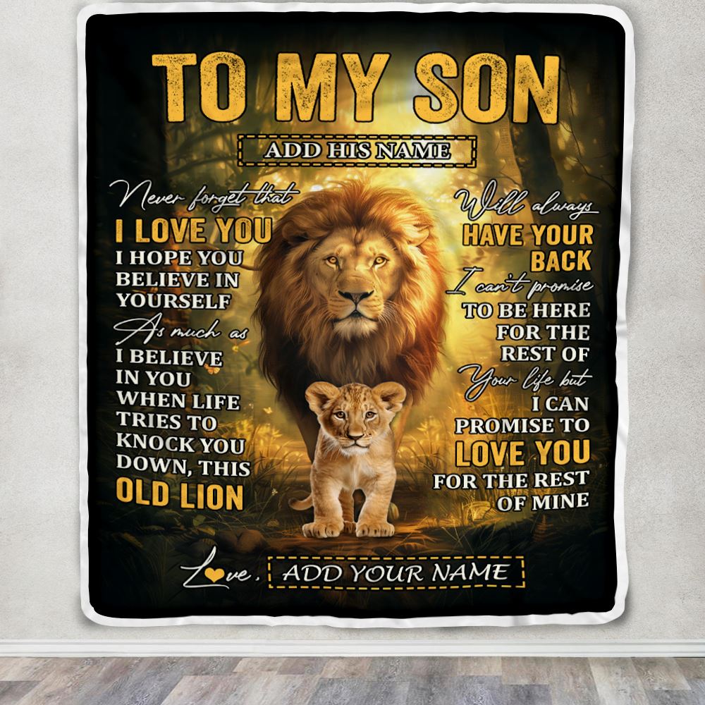 Personalized To My Son Lion Blanket From Dad Father Never Forget That I Love You Son Birthday Gifts Graduation Christmas Customized Fleece Throw Blanket | teecentury