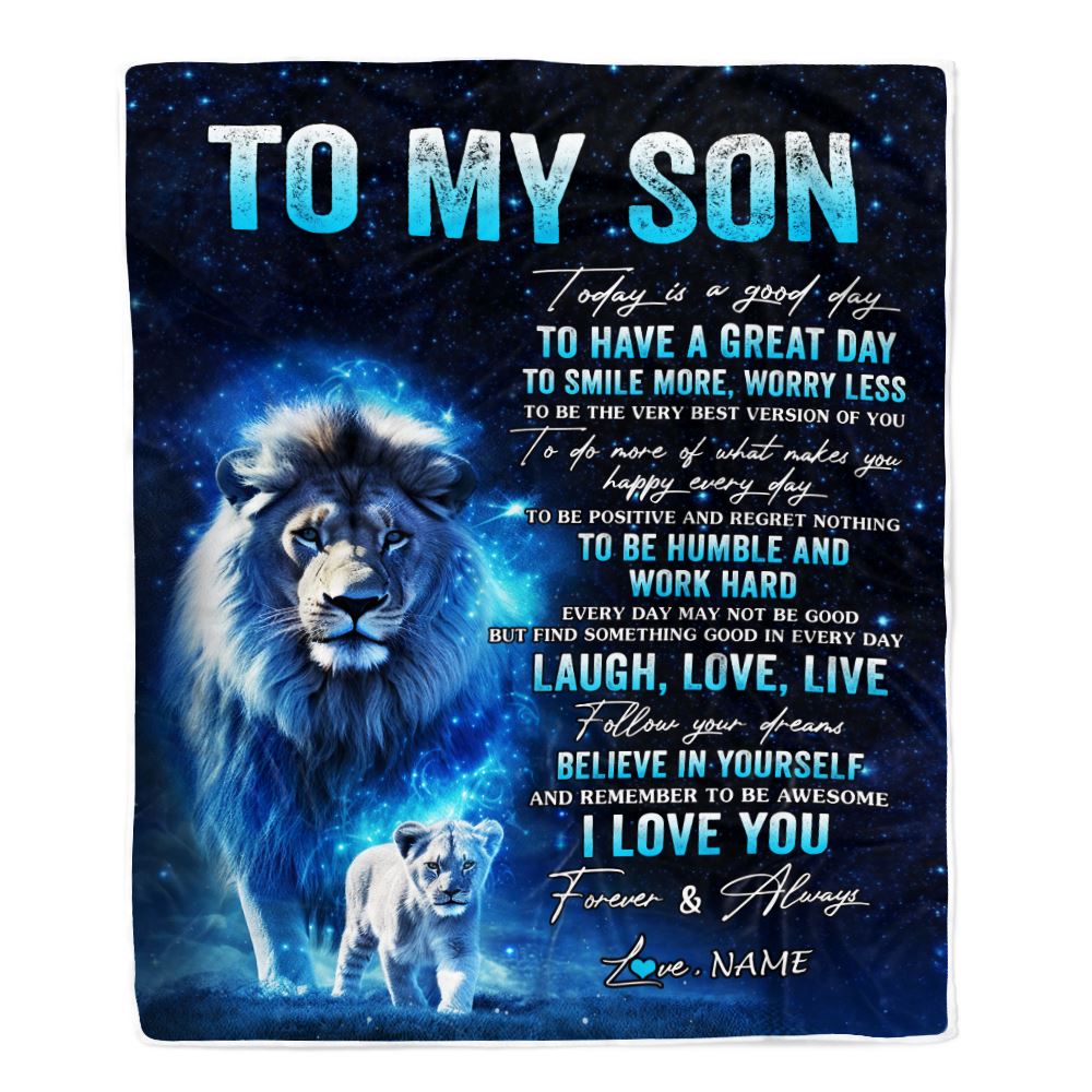Personalized To My Son Lion Blanket From Dad Father Today Is A Good Day Son Gifts Birthday Graduation Christmas Customized Bed Fleece Throw Blanket | teecentury