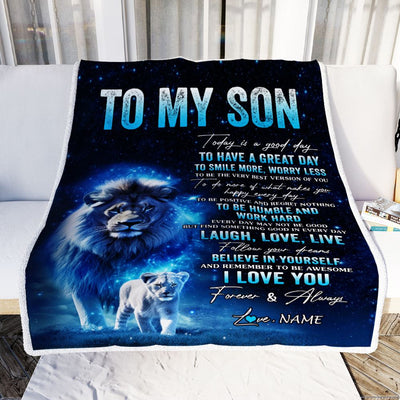Personalized To My Son Lion Blanket From Dad Father Today Is A Good Day Son Gifts Birthday Graduation Christmas Customized Bed Fleece Throw Blanket | teecentury