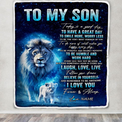 Personalized To My Son Lion Blanket From Dad Father Today Is A Good Day Son Gifts Birthday Graduation Christmas Customized Bed Fleece Throw Blanket | teecentury