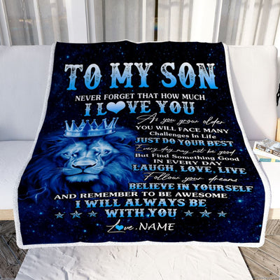 Personalized To My Son Lion Blanket From Mom Dad Mother I Love You Lion Ideas For Son Birthday Gifts Graduation Christmas Customized Fleece Throw Blanket | teecentury