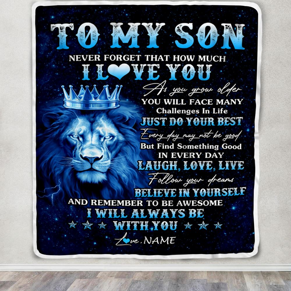 Personalized To My Son Lion Blanket From Mom Dad Mother I Love You Lion Ideas For Son Birthday Gifts Graduation Christmas Customized Fleece Throw Blanket | teecentury