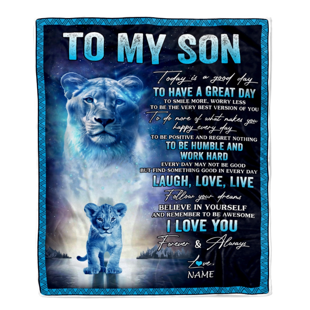 Personalized To My Son Lion Blanket From Mom Mother Every Day Laugh Love Live Son Birthday Graduation Christmas Customized Bed Fleece Throw Blanket | teecentury