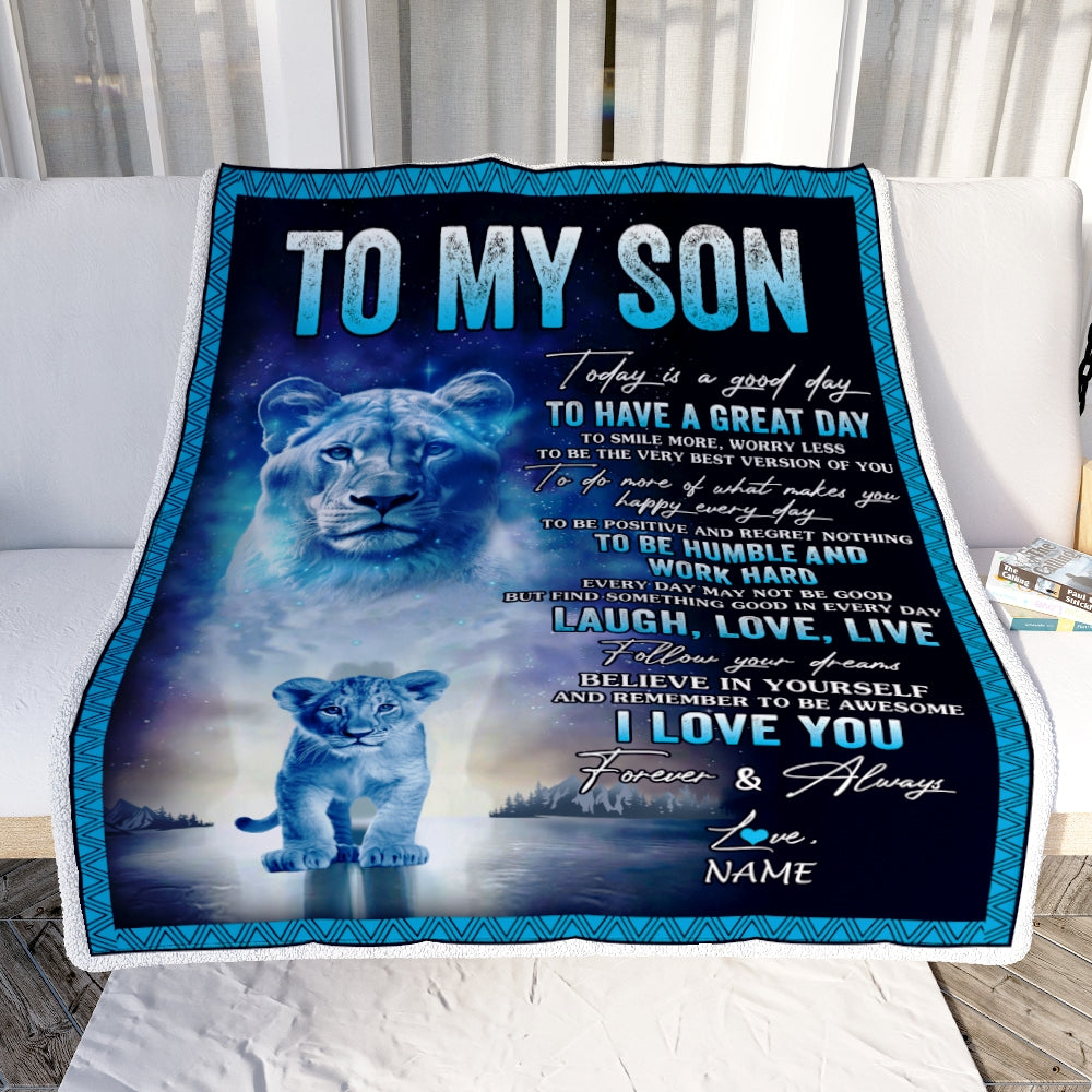 Personalized To My Son Lion Blanket From Mom Mother Every Day Laugh Love Live Son Birthday Graduation Christmas Customized Bed Fleece Throw Blanket | teecentury