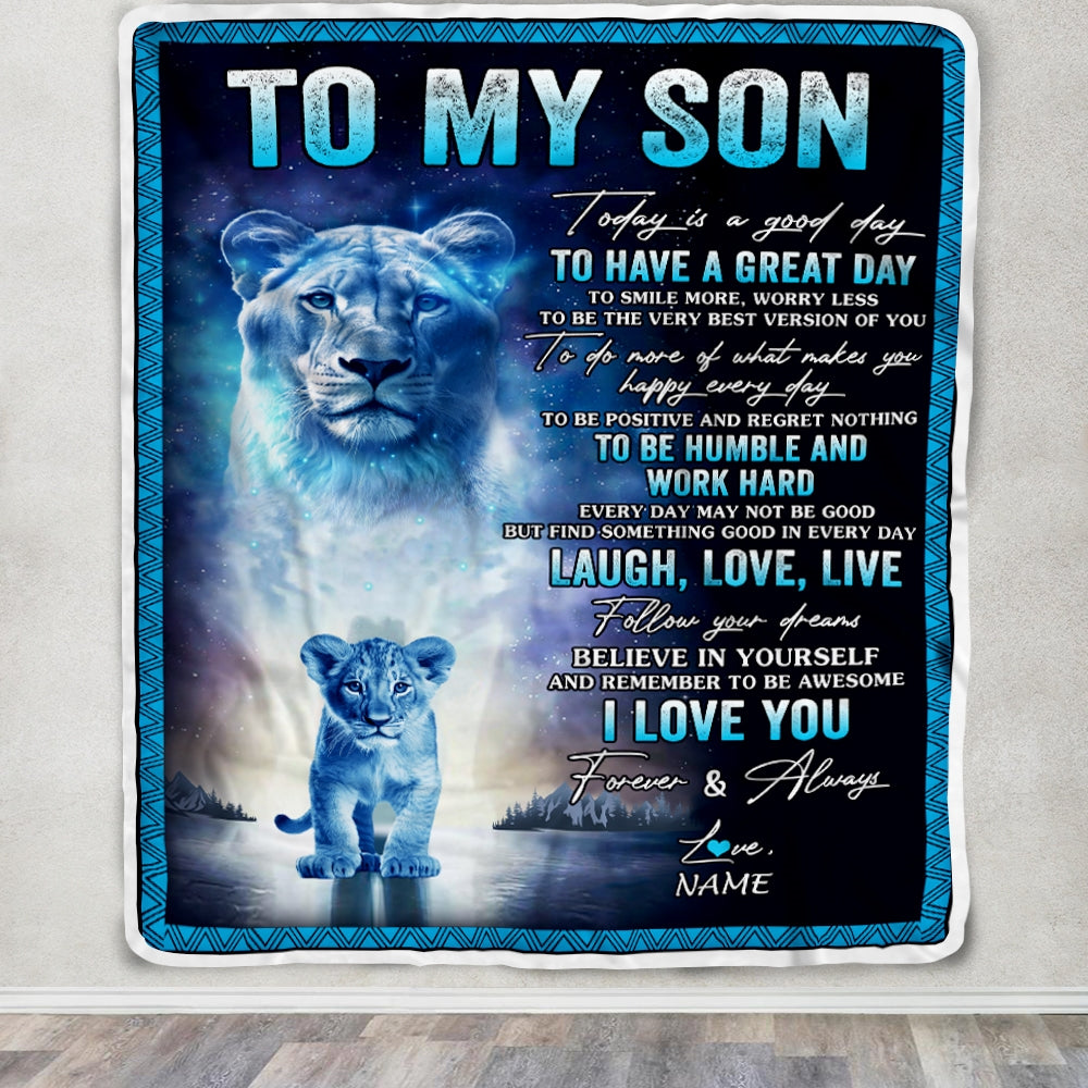 Personalized To My Son Lion Blanket From Mom Mother Every Day Laugh Love Live Son Birthday Graduation Christmas Customized Bed Fleece Throw Blanket | teecentury