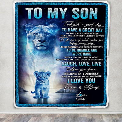 Personalized To My Son Lion Blanket From Mom Mother Every Day Laugh Love Live Son Birthday Graduation Christmas Customized Bed Fleece Throw Blanket | teecentury