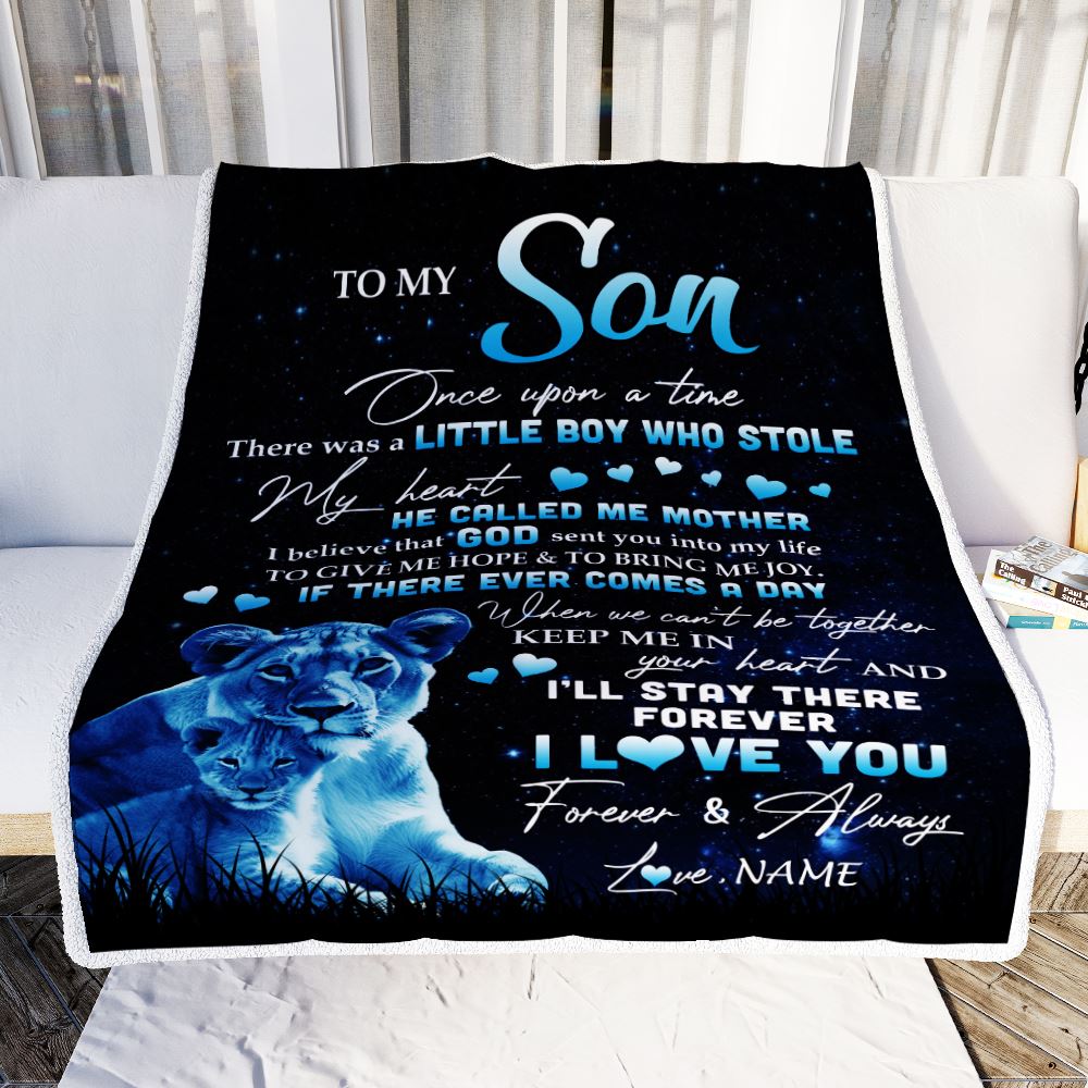 Personalized To My Son Lion Blanket From Mom Mother I'll Stay There Forever Son Birthday Graduation Christmas Customized Bed Quilt Fleece Throw Blanket | teecentury