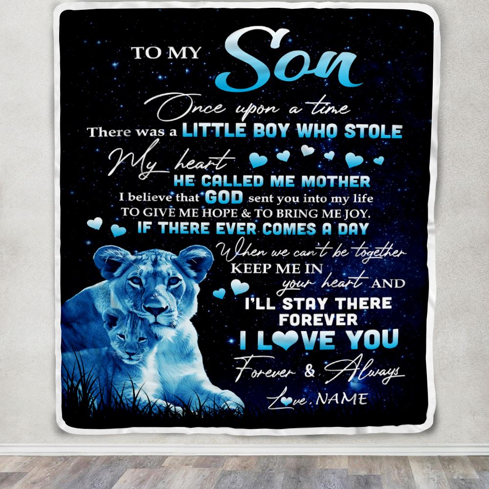 Personalized To My Son Lion Blanket From Mom Mother I'll Stay There Forever Son Birthday Graduation Christmas Customized Bed Quilt Fleece Throw Blanket | teecentury