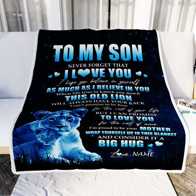 Personalized To My Son Lion Blanket From Mom Mother Never Forget I Love You Son Birthday Graduation Christmas Customized Bed Fleece Throw Blanket | teecentury