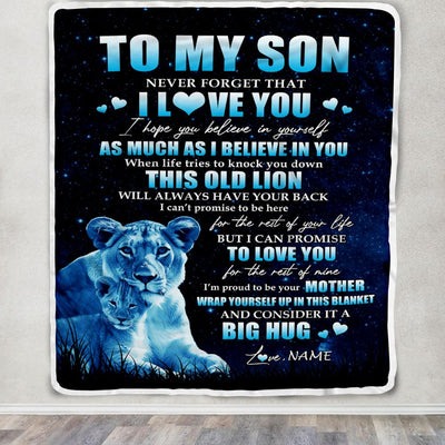 Personalized To My Son Lion Blanket From Mom Mother Never Forget I Love You Son Birthday Graduation Christmas Customized Bed Fleece Throw Blanket | teecentury