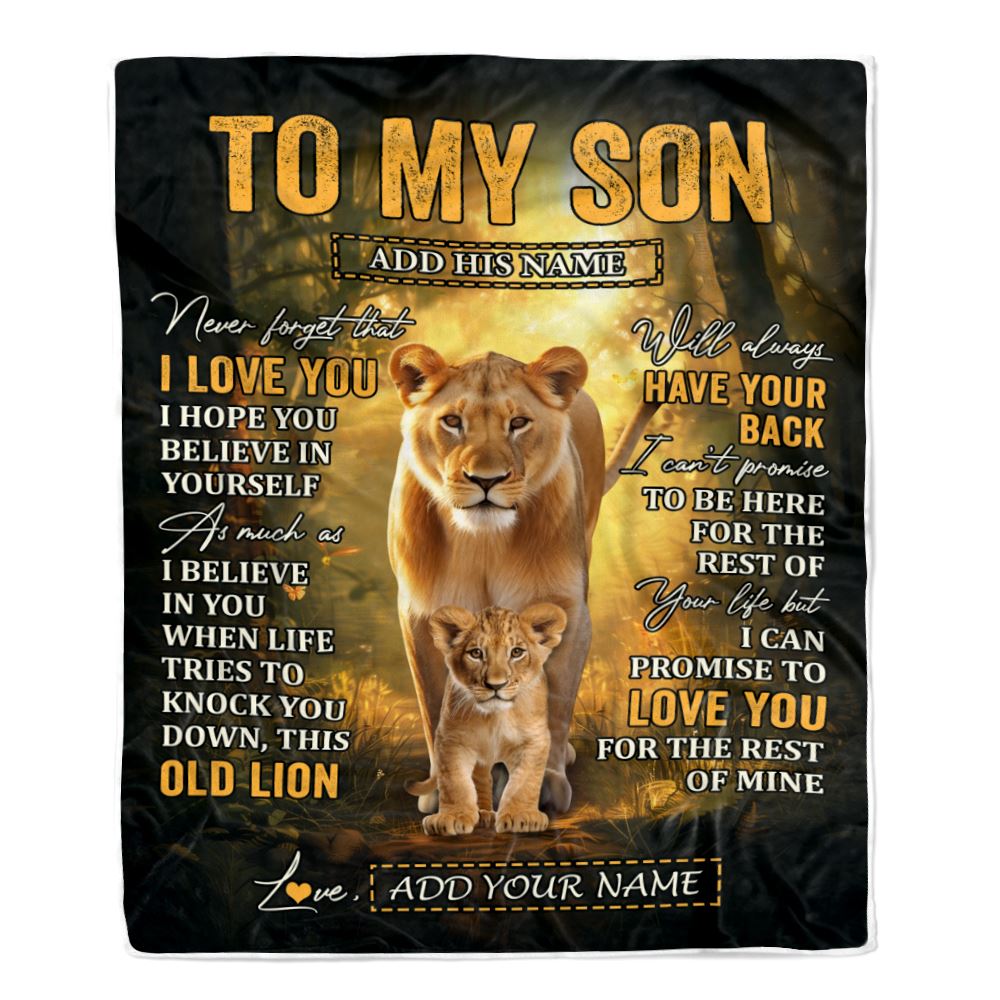 Personalized To My Son Lion Blanket From Mom Mother Never Forget That I Love You Son Birthday Gifts Graduation Christmas Customized Fleece Throw Blanket | teecentury