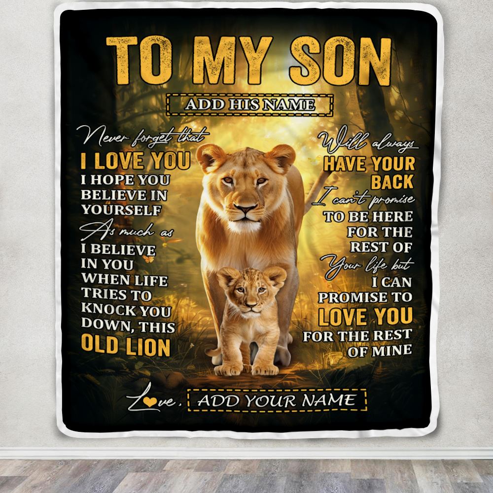 Personalized To My Son Lion Blanket From Mom Mother Never Forget That I Love You Son Birthday Gifts Graduation Christmas Customized Fleece Throw Blanket | teecentury
